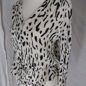 Rails | Ivory Cheetah Print Tie-Front Crop Top | Size Small